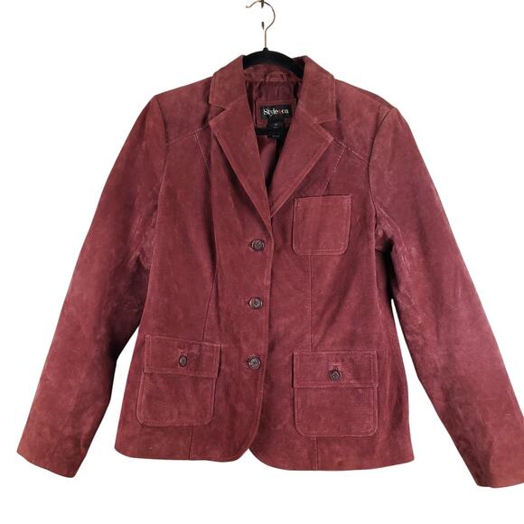 Style & Co. Jackets & Blazers - Style & Co Women's 14 Suede Leather Jacket Rusty Red Distressed Western Boho